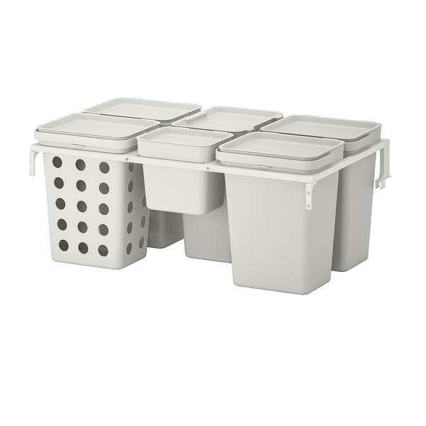 HÅLLBAR waste sorting solution, for METOD kitchen drawer ventilated/light grey, 53 l