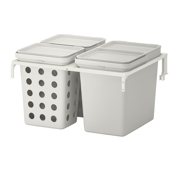 HÅLLBAR waste sorting solution, for METOD kitchen drawer ventilated/light grey, 42 l