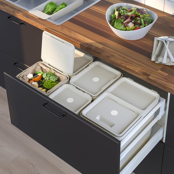 HÅLLBAR waste sorting solution, for METOD kitchen drawer ventilated/light grey, 55 l