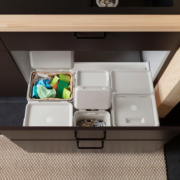 HÅLLBAR waste sorting solution, for METOD kitchen drawer ventilated/light grey, 55 l