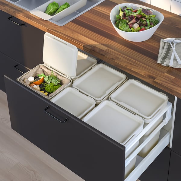 HÅLLBAR waste sorting solution, for METOD kitchen drawer ventilated/light grey, 53 l