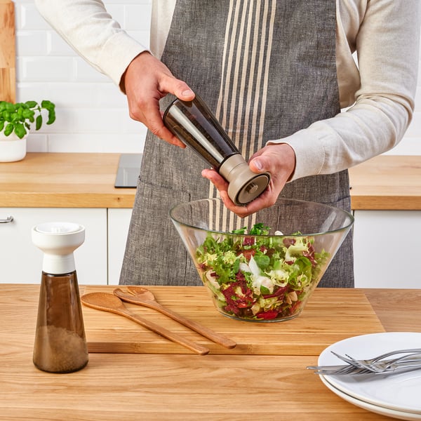 HALVTOM spice mill, glass/brown, 8 cm, 2 pack