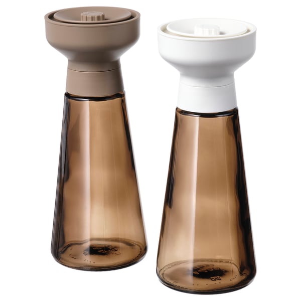HALVTOM spice mill, glass/brown, 19 cm, 2 pack
