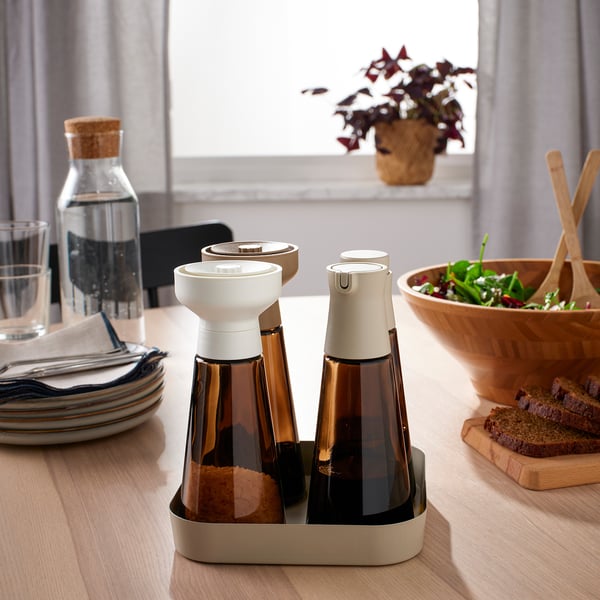 HALVTOM spice mill, glass/brown, 19 cm, 2 pack