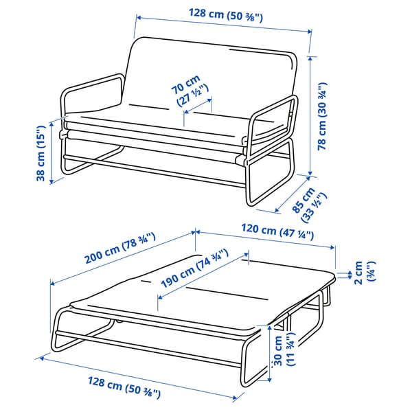 HAMMARN sofa-bed, Knisa dark grey/black, 128x78x85 cm