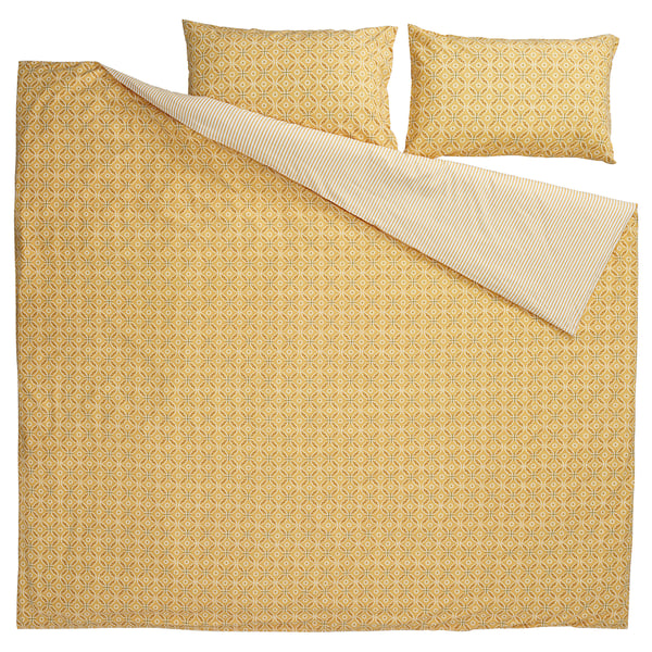 HAMNSENAP comforter cover and 2 pillowcases, yellow/fancy, 240x220/50x80 cm