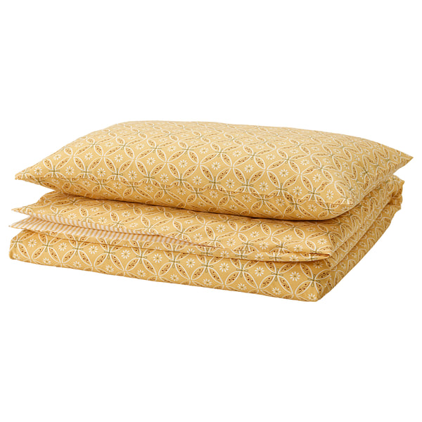 HAMNSENAP comforter cover and pillowcase, yellow/fantasy, 150x200/50x80 cm