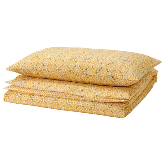 HAMNSENAP comforter cover and pillowcase, yellow/fantasy, 150x200/50x80 cm