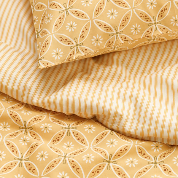 HAMNSENAP comforter cover and pillowcase, yellow/fantasy, 150x200/50x80 cm