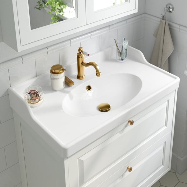 HAMNSKÄR wash-basin mixer tap, brass-colour