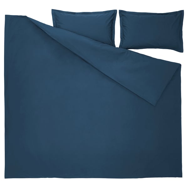 HAMPFLOCKEL - HAMPFLOCKEL Duvet cover and 2 pillowcases, dark blue, 240x220/50x80 cm