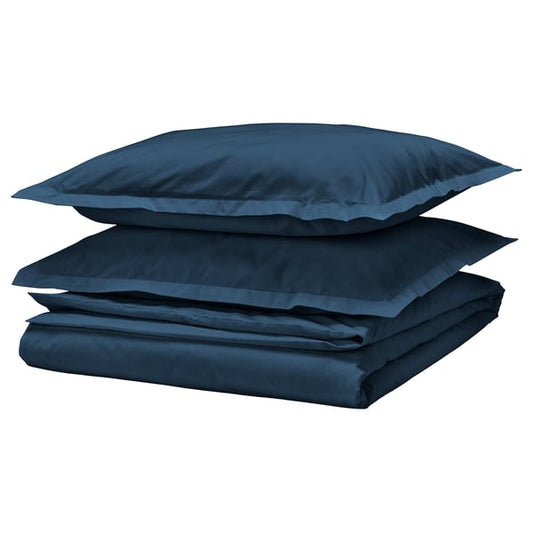HAMPFLOCKEL - Duvet cover and 2 pillowcases, dark blue,240x220/50x80 cm