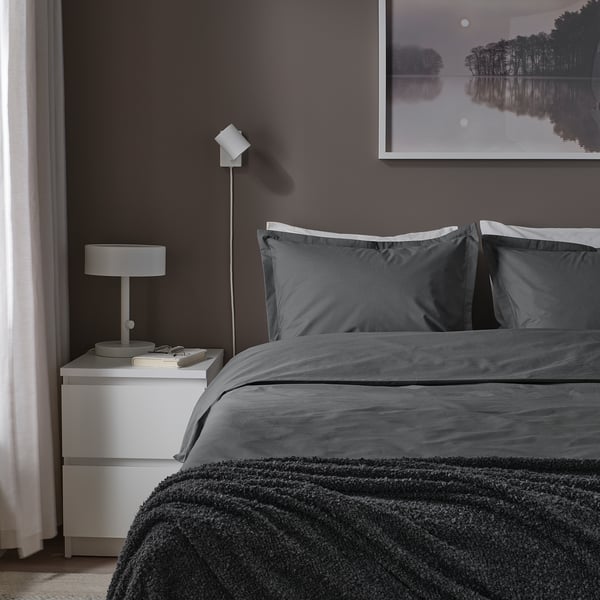 HAMPFLOCKEL duvet cover and 2 pillowcases, dark grey, 240x220/50x80 cm