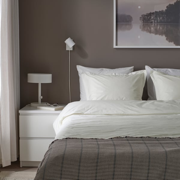 HAMPFLOCKEL duvet cover and pillowcase, white, 150x200/50x80 cm