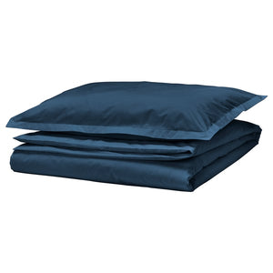 HAMPFLOCKEL duvet cover and pillowcase, dark blue, 150x200/50x80 cm
