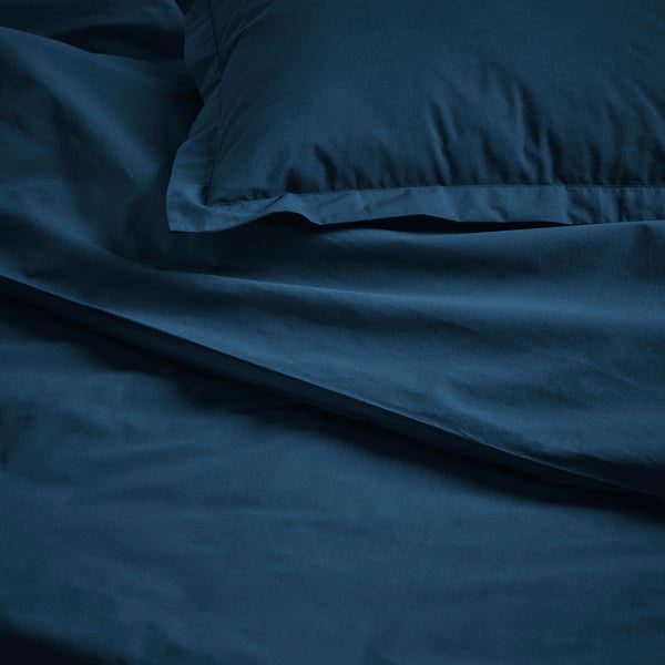 HAMPFLOCKEL - HAMPFLOCKEL Duvet cover and pillowcase, dark blue, 150x200/50x80 cm