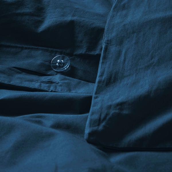 HAMPFLOCKEL - HAMPFLOCKEL Duvet cover and pillowcase, dark blue, 150x200/50x80 cm