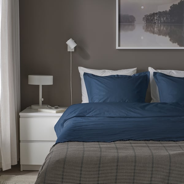 HAMPFLOCKEL duvet cover and pillowcase, dark blue, 150x200/50x80 cm