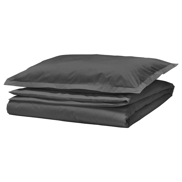 HAMPFLOCKEL duvet cover and pillowcase, dark grey, 150x200/50x80 cm