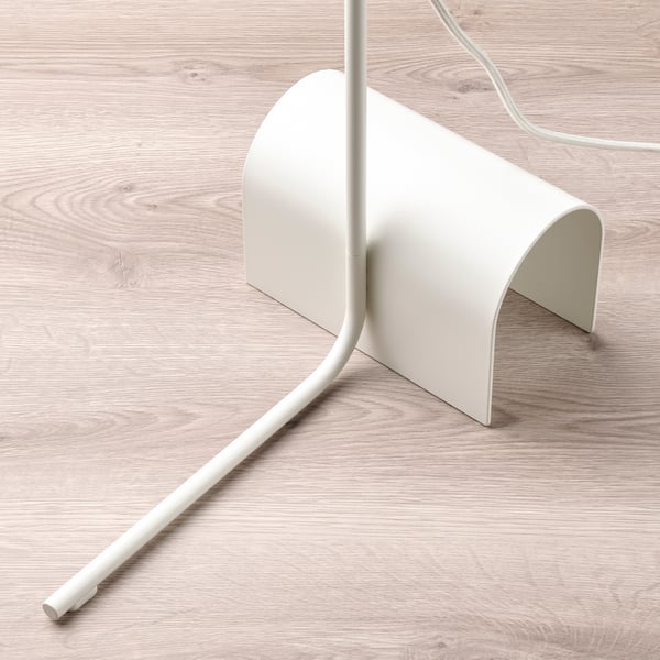 HÅRSLINGA / MOLNART floor lamp with light bulb, white/mushroom brown clear glass