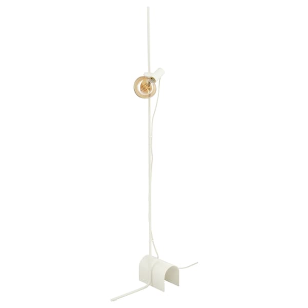 HÅRSLINGA / MOLNART - Floor lamp with bulb, white/fungo transparent glass brown