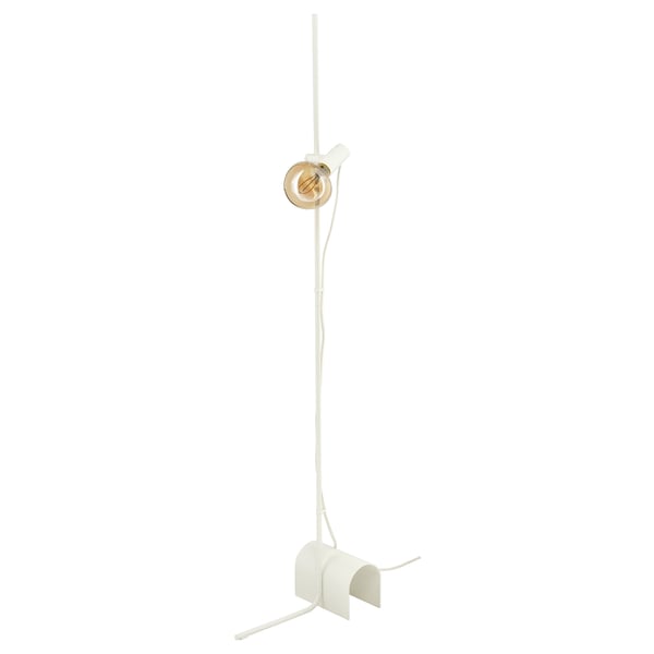 HÅRSLINGA / MOLNART floor lamp with light bulb, white/mushroom brown clear glass