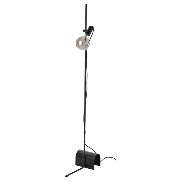 HÅRSLINGA / MOLNART floor lamp with light bulb, black/globe grey clear glass