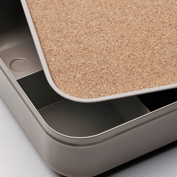 HARVMATTA box with compartments, dark grey-beige, 24x18x6 cm