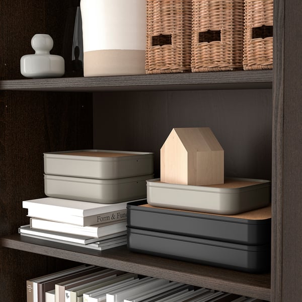 HARVMATTA box with lid, anthracite, 24x35x6 cm