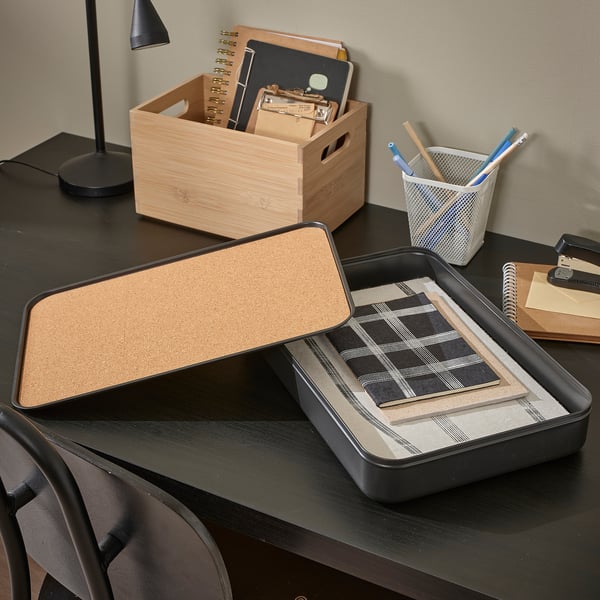 HARVMATTA - Box with lid, anthracite, 24x35x6 cm