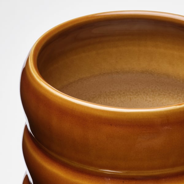 HASSELBUKETT - HASSELBUKETT Plant pot, in/outdoor/brown-yellow, 12 cm
