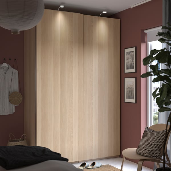 HASVIK pair of sliding doors, white stained oak effect, 150x236 cm