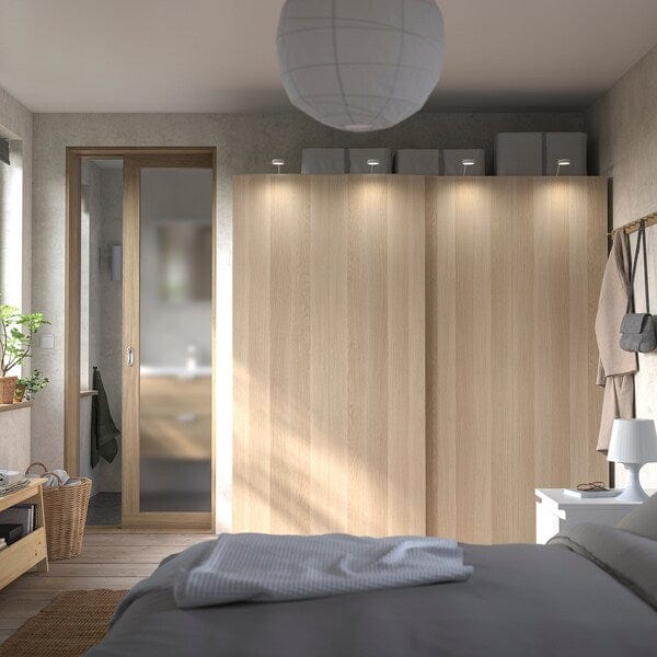 Ikea HASVIK - Pair of sliding doors, white stained oak effect, 200x201 cm