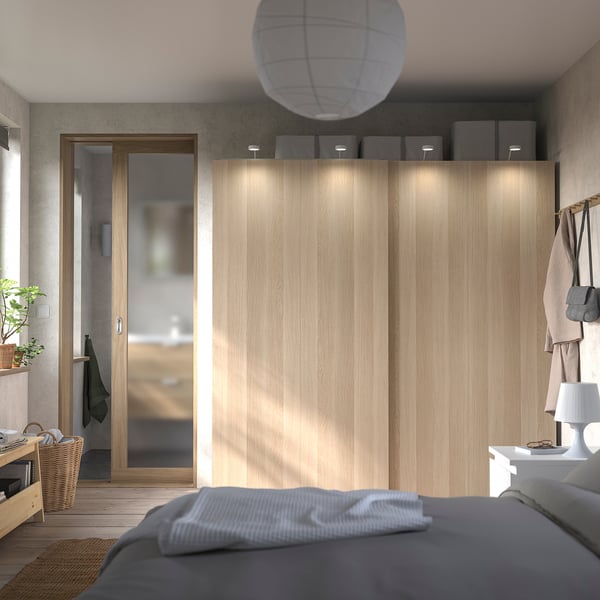 HASVIK pair of sliding doors, white stained oak effect, 200x201 cm