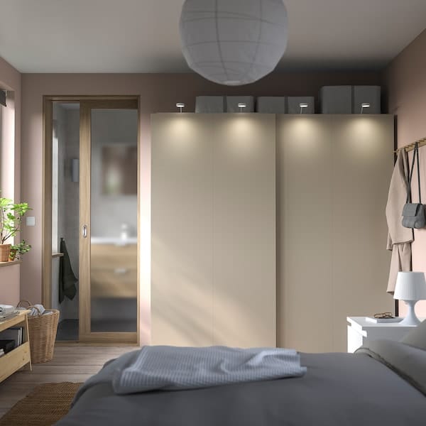 Ikea HASVIK - Pair of sliding doors, grey-beige, 200x201 cm