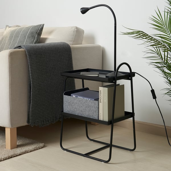 HATTÅSEN bedside table/shelf unit, black