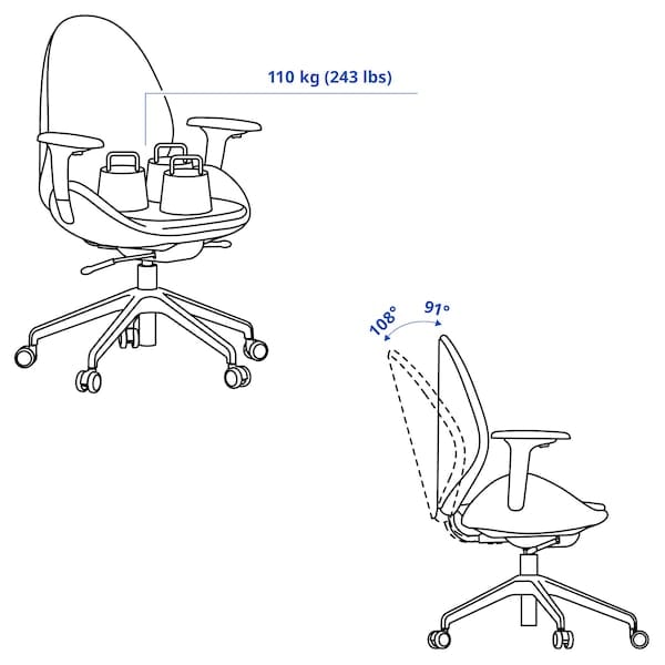 Ikea HATTEFJÄLL - Office chair with armrests, Gunnared beige/white ,