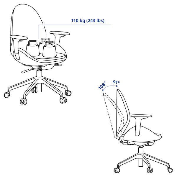 HATTEFJÄLL - Office chair with armrests, Gunnared smoke grey/white ,