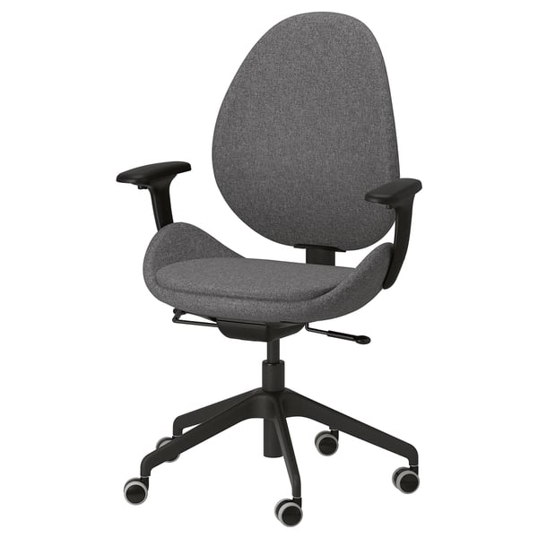 HATTEFJÄLL office chair with armrests, Gunnared dark grey/black, 68 cm
