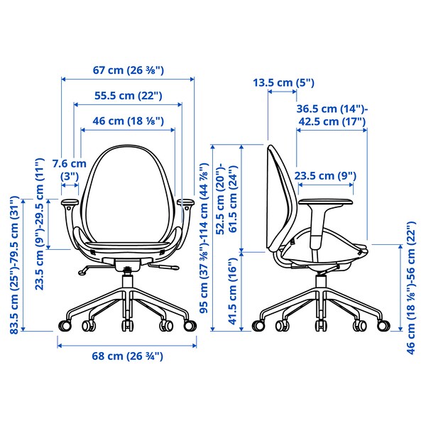 HATTEFJÄLL - Office chair with armrests, Gunnared dark grey/black ,