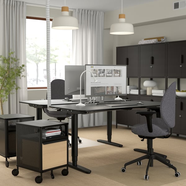 HATTEFJÄLL office chair with armrests, Gunnared dark grey/black, 68 cm