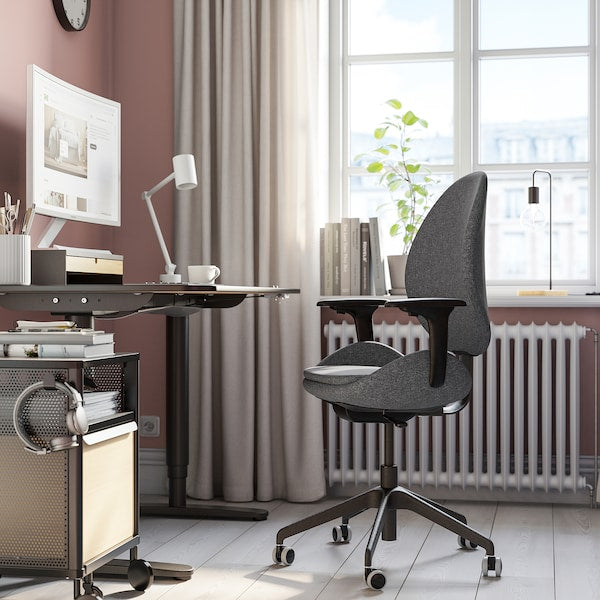 HATTEFJÄLL - Office chair with armrests, Gunnared dark grey/black ,