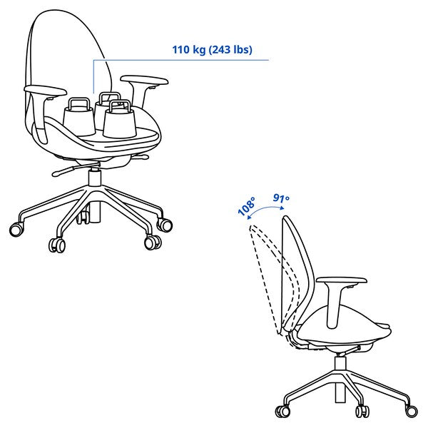 HATTEFJÄLL - Office chair with armrests, Gunnared dark grey/black ,