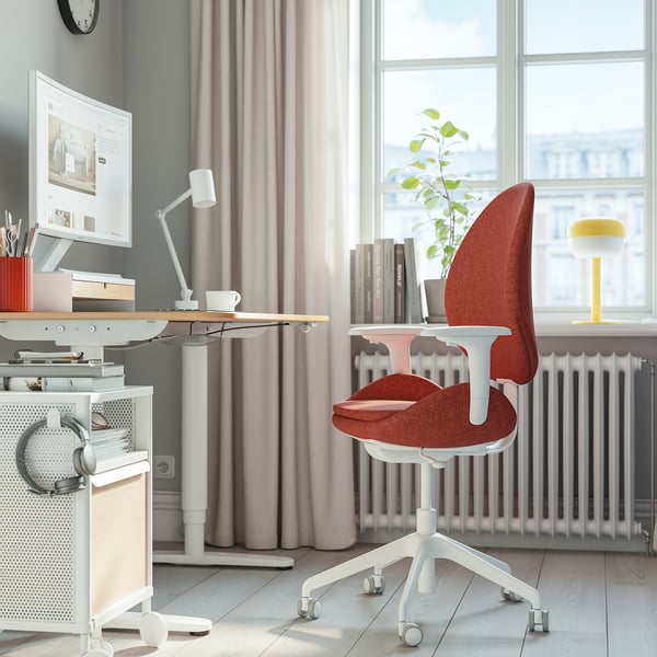 HATTEFJÄLL office chair with armrests, Gunnared red/white, 50x114x68 cm