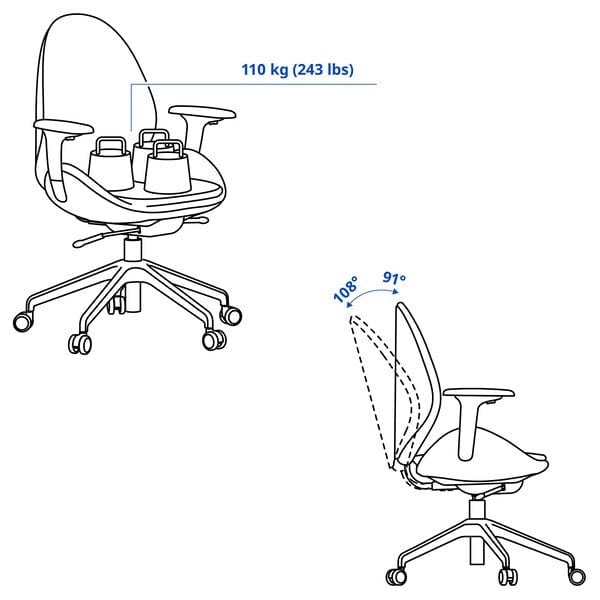 Ikea HATTEFJÄLL - Office chair with armrests, Gunnared red/white ,