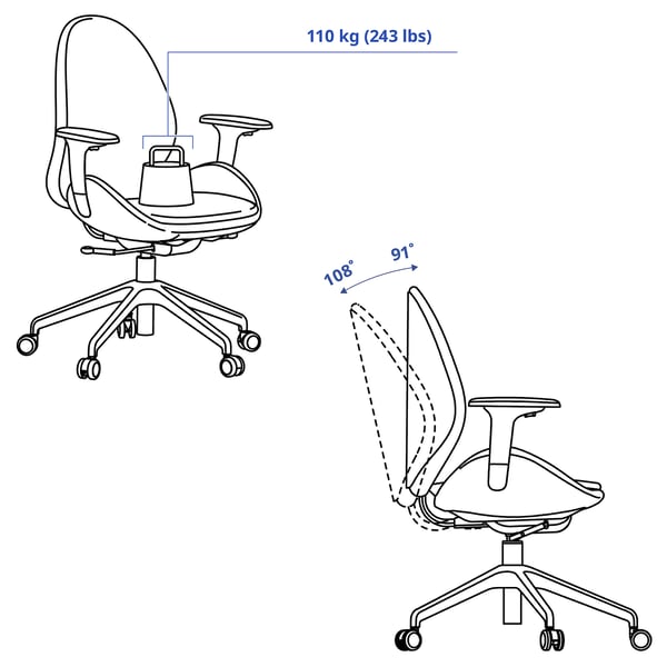 HATTEFJÄLL office chair with armrests, Gunnared red/white, 50x114x68 cm