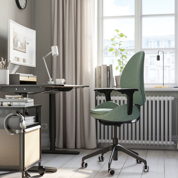 HATTEFJÄLL - Office chair with armrests, Gunnared green/black ,