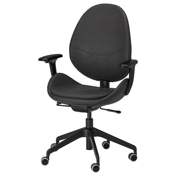 HATTEFJÄLL office chair with armrests, Smidig black/black, 50x114x68 cm