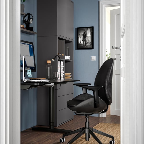 HATTEFJÄLL office chair with armrests, Smidig black/black, 68 cm