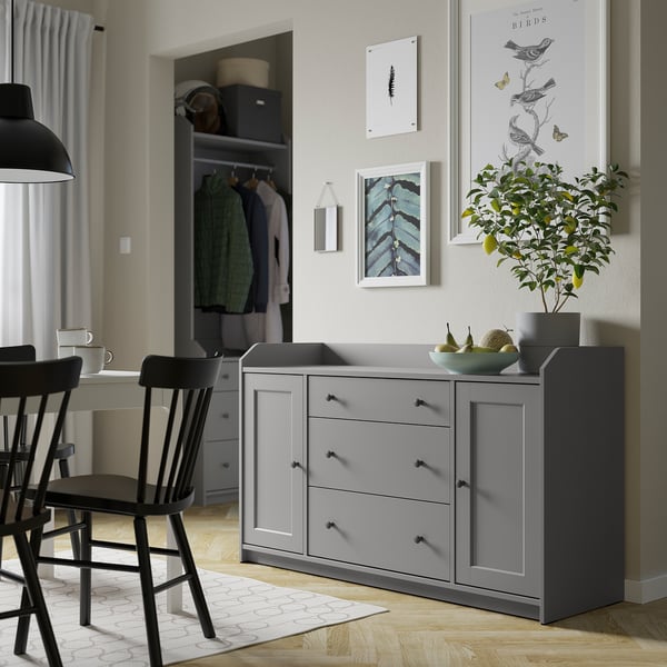 HAUGA - Sideboard, grey, 140x84 cm
